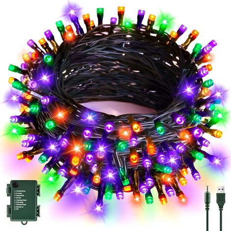 Halloween Decoration Guirlandes Lumineuses, 6M 60LED Orange Guirlandes Lumineuses USB/Batterie avec Minuterie Étanche, Decoration pour Halloween, Extérieur, Intérieur Automne - Fil Vert