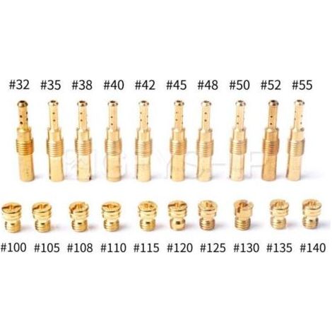 Kit de gicleurs principaux 20 pièces pour carburateurs PWK, Keihin, OKO, CVK et PWM, comprenant 10 gicleurs principaux et 10 gicleurs de ralenti. Alésage principal : 100-140.
