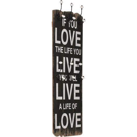 vidaXL Porte-manteau mural avec 6 crochets 120 x 40 cm LOVE LIVE