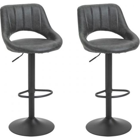 EASYCOMFORT Set 2 Sgabelli da Bar Girevoli con Schienale e Poggiapiedi, Sgabelli Alti Moderni con Altezza Regolabile Base in Metallo Seduta Finta Pelle Grigia, 44x49x90-110cm