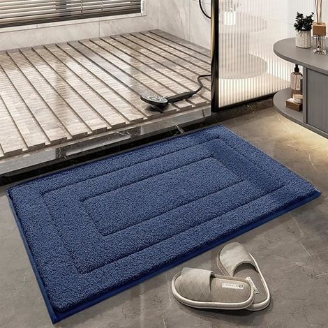 (Bleu)Tapis de Salle de Bain Doux Absorbant Tapis de Bain antidérapant Tapis de Bain Lavable en Machine pour Salle de Bain Bleu 40x60cm (1/4)