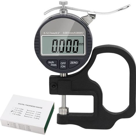 Micromètre Digital d'Épaisseur 0-12,7mm, Précision 0,01mm, Pour Cuir, Papier, Plastique & Métal, Écran LCD (mm/pouces) (1/5)