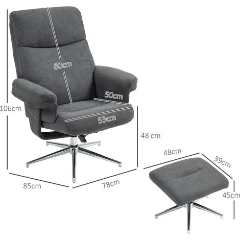 Fauteuil relax avec pouf, rembourré, fauteuil TV inclinable et fonction inclinaison, revêtement aspect velours, charge maximale 150 kg, pour salon et chambre, gris foncé (1/5)