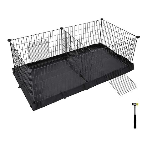 SONGMICS Cage pour Animaux de Compagnie, Clôture pour Petits Animaux, Parc avec Panneau Séparateur pour 2 Espaces Séparés, Tapis de Sol et 3 Portes, 63 x 123 x 46 cm, Noir (1/5)