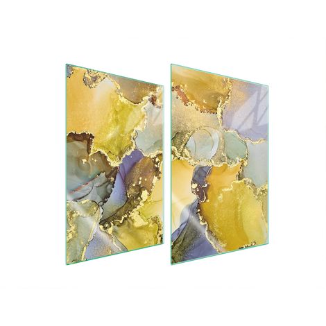 Plaque de protection en verre pour cuisine, 2 x 35 x 52 cm, marbre (1/5)
