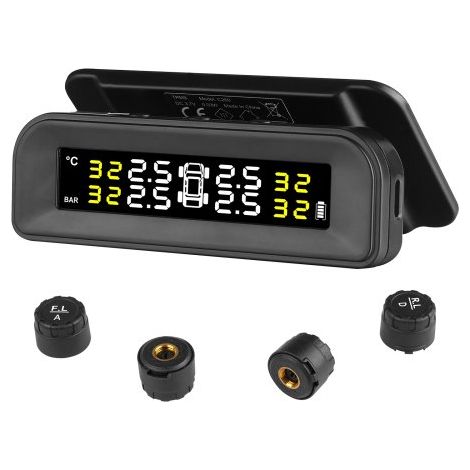 Sistema de Monitoreo de Presión de Neumáticos para Vehículos Recreativos, TPMS para Remolques de 7,3 a 87 PSI, a Prueba de Agua con Carga Solar, 4 Sensores, 5 Modos de Alarma, 95 x 50 x 38 mm (1/5)
