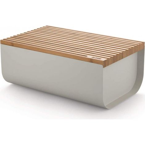 Alessi Mattina BG03 WG - Boîte à Pain Design, Acier Coloré avec Résine Époxy et Bois de Bambou, Warm Grey