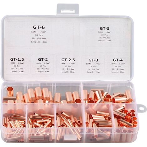 Lot de 250 connecteurs et tubes en cuivre pour raccordement électrique, dominos de jonction pour câblage et bricolage (1/5)