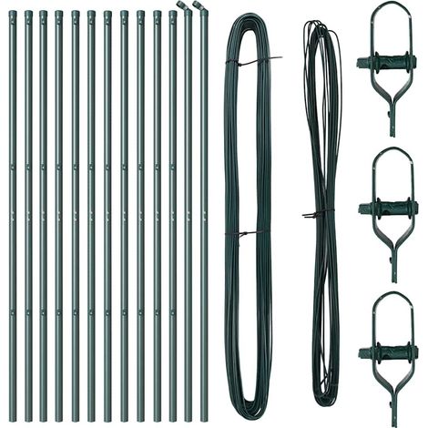 Poteaux de clôture 13 pcs Vert Ø32 mm 170 cm Acier galvanisé CFW8072237 (1/5)