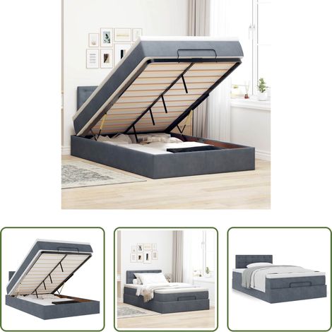 vidaXL Rangement sous le lit - Lit ottoman avec matelas gris foncé 120x190 cm velours (1/5)