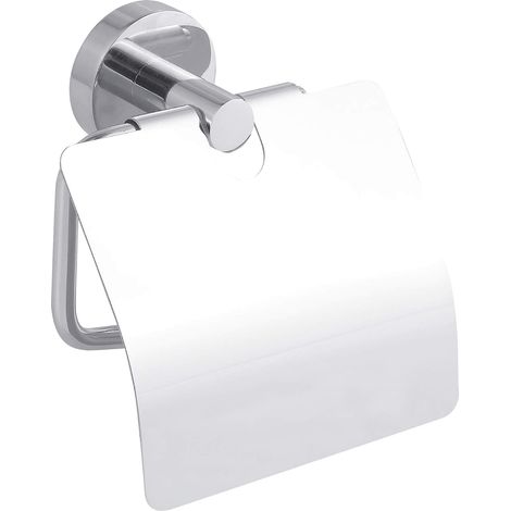 1 Porte rouleau papier toilette, Métal chromé, Adhésif sans perçage, Design arrondi, Salle de bain (1/5)