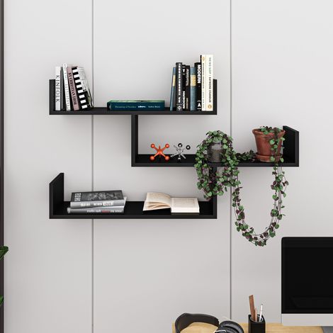 Decortie Tibet Wall Mounted Modern Bookcase Display Unit W 119cm Wide - Black Bute (1/3)