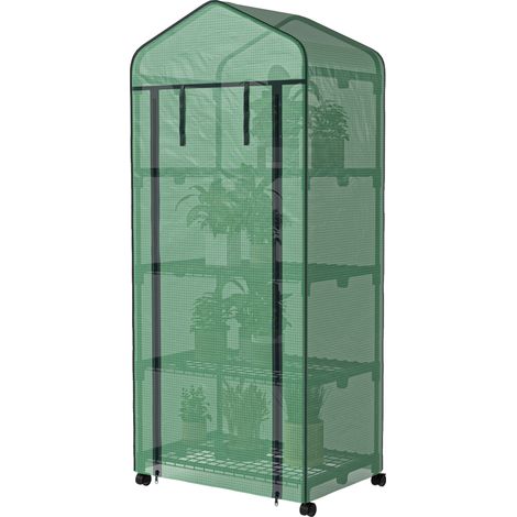 Serre aluminium 4 étagères 69x50x165 cm verte