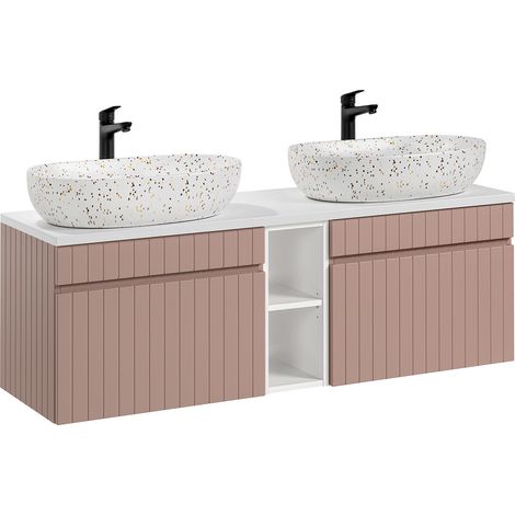 Mobile bagno doppio lavabo Zelie rosa 140cm (1/5)