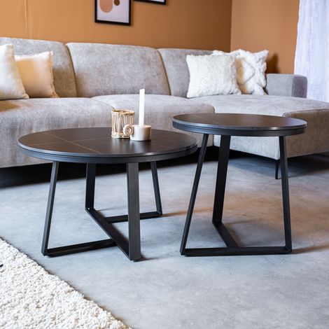 Couchtisch 2er-Set Tanner Round Marble Look Black Round (1/5)