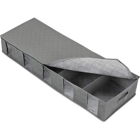 Boîte De Rangement Sous Lit - Boîte De Rangement Pliable Avec Fenêtre Transparente - 5 Compartiments - 97 x 33 x 15 cm - Gris - 1 Pièce (1/5)