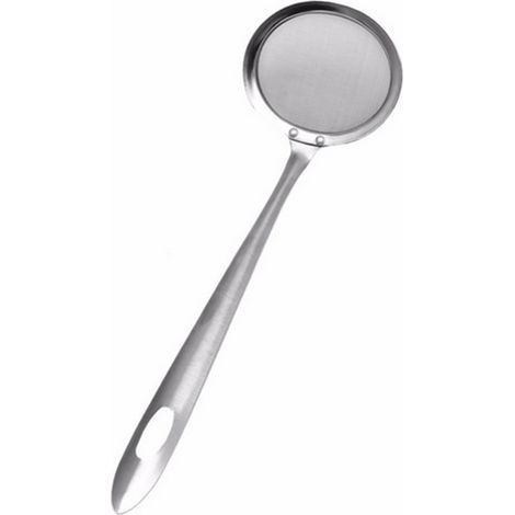Espumadera de acero inoxidable de malla fina de 25 cm con mango largo para freír y cocinar. (1/5)