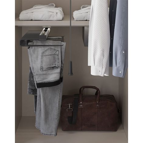 Porte pantalons coulissant simple - Matériau : Nylon / Aluminium - Largeur : 355 mm - Profondeur : 510 mm - Décor : Noir - AMBOS (1/3)