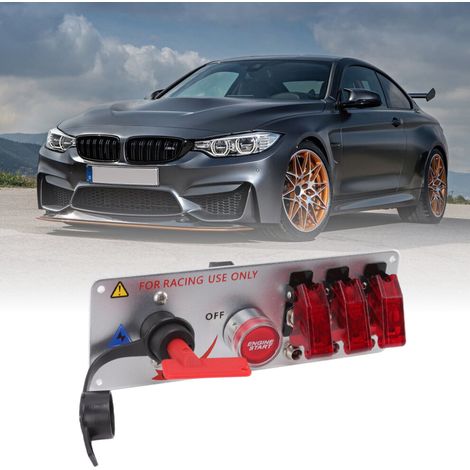 Pannello interruttori di accensione a levetta 5 in 1 da 12 V di colore rosso, adatto per auto da corsa e veicoli da turismo.
