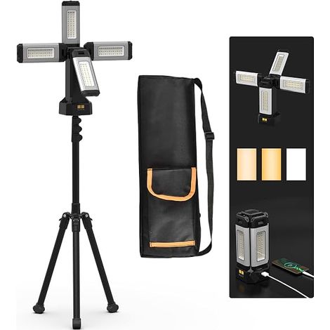 Aluminum Rechargeable Work Light with Foldable Tripod and Carry Bag, 8000 Lumens Dimmable Work Light Construction Projector (1/5)