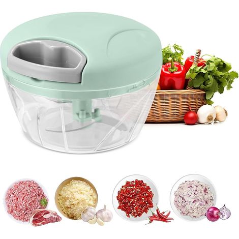 500 ml Hachoir à Légumes, Hachoir à Fruits, Coupe Oignon Manuel avec Cordon de Tirage, Fournitures de Cuisine 500 ml, pour Oignons Poivrons Carottes Fruits et Légumes Mini-Ha choir (1/5)