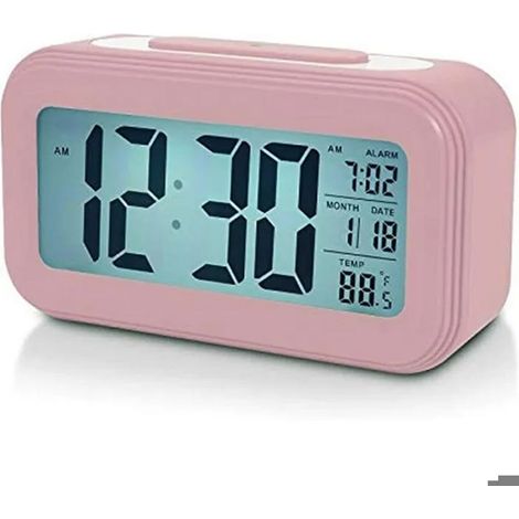 Réveil numérique à piles de 11 cm pour chambre à coucher, réveil de chevet à écran LCD avec rappel d'alarme(rose) (1/5)