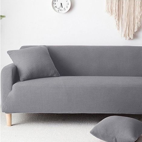 Solid Color Sofa Cover, Non-Slip Sofa Protector for 1/2/3/4 Seater Sofas, Soft Elastic Sofa Cover, All-Inclusive Sofa Protection for Living Room, Bedroom (Grey, 4 Seater) (1/5)
