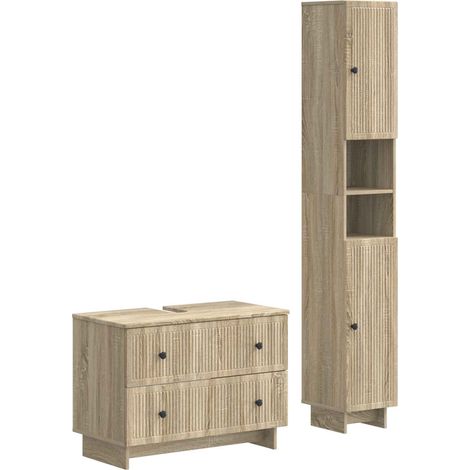 2 Piece Bathroom Cabinet Set EDE Sonoma Oak Engineered Wood vidaXL (1/5)