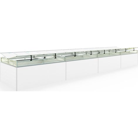 Frühbeetkasten 771x150 cm Frühbeetaufsatz Aufzucht Treibhaus, Aluminium mit Polycarbonat Doppelstegplatten, UV-beständig, inkl. Öffnungsklappen