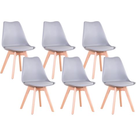 Wokaka Set di 6 Sedie da Pranzo - Gambe in legno - Sedia scandinava - Grigio