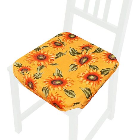 Cuscino Sedia Universale Cotone Lavabile Coprisedia Morbido Girasoli 100% Made In Italy - Giallo