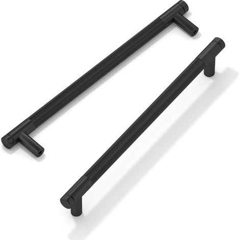 Lot de 2 poignées de meuble - Mat Noir, Poignées de porte d’armoire - 192 mm d’espacement entre les trous, Poignées de meubles à crémaillère (1/5)