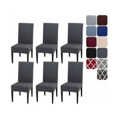 6pcs Grey Chair Cover Set, One Piece Chair Cover, Solid Color, Simple, for Home, Hotel, Chair Cover - Elastic (1/3)