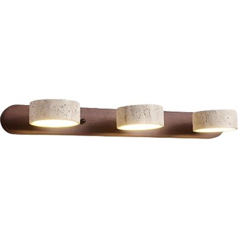 Aplique de pared lineal en piedra natural, estilo rústico, madera, travertino amarillo, 2, 3 o 4 luces, iluminación para espejo de baño, iluminación LED giratoria de 180° (Nogal 51 cm)