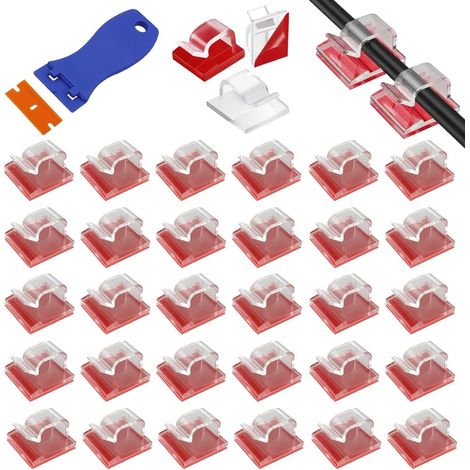 60 Organisateur de câbles autocollants, clips cable adhesif, Gestion des câbles, Serre-câbles, Décoration, clips adhésifs pour câbles, attache guirlande exterieur, Pelle de dégraissage,transparent (1/5)