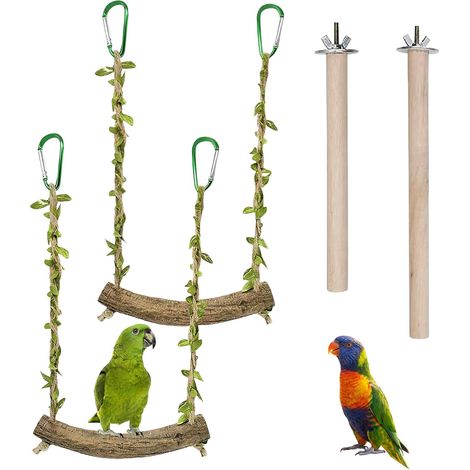 Lot de 4 jouets pour perruches ondulées en bois naturel avec perchoirs, jouets pour oiseaux, cages à oiseaux, perchoirs, accessoires pour perroquets, canaris (1/5)