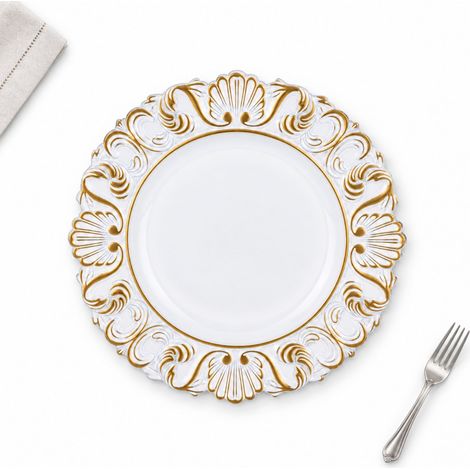 Support d'assiette, sous-assiette, 2 x 35 x 35 mm, blanc, or (1/5)