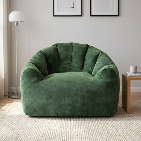 URBAN MEUBLE Fauteuil simple bean bag rond tissu flanelle vert 99x86x64cm (1/5)