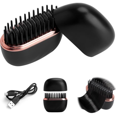 Mini Lisseur Cheveux Sans Fil 2-en-1,Brosse Chauffante Portable Rechargeable avec 3 Niveaux de Température Lisseur Sans Fil Brosse À Lisser Peigne Lissant Antibrûlure pour Voyage (1/5)