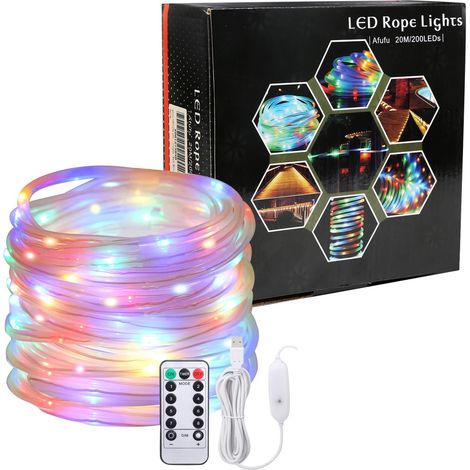 Guirlande Tube Lumineuse LED 20m, Tube Lumineux Extérieur RGBY USB Étanche IP65, 8 Modes Télécommande, avec Minuterie et Fonction de Mémoire, pour Décoration Jardin, Noël, Mariage, etc. (1/5)