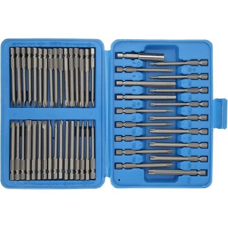 Longziming - Coffret de 50 embouts de tournevis - Acier CR-V - Porte-embouts magnétique - Embouts extra longs - Coffret professionnel - Pour réparations, automobile et construction - Bleu (1/5)
