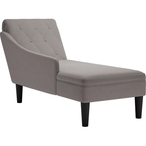 Méridienne chaise longue pour intérieur avec coussin et accoudoir droit en tissu taupe DEC026264 (1/5)