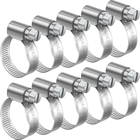 25-40mm Collier de Serrage Réglable, 10 Pcs Inox 304 Métallique Pour la Plomberie, Piscine, l'Automobile et les Applications Mécaniques (1/5)