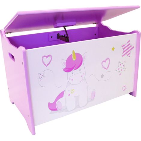 Les Tendances – Coffre à jouets Licorne en bois MDF – Dimensions H. 60 x L. 36 x P. 36 cm – Sécurisé avec frein de fermeture – Pour chambre enfant (1/3)
