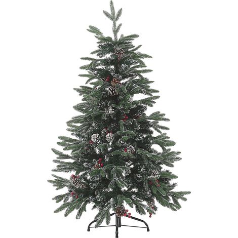 Sapin de Noël Artificiel 120 cm Vert avec effet Branches Givrées et Décorations Idéal Pour les Fêtes Beliani