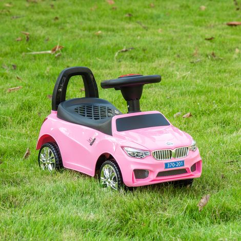 Voiture électrique pour enfant, véhicule à pousser avec coffre à jouets, klaxon, phares et musique, 63,5 x 28 x 36 cm, rose (1/5)