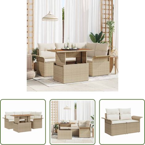 vidaXL Jardin - Ensemble de canapé de jardin 5 pcs Beige Poly rotin (1/5)