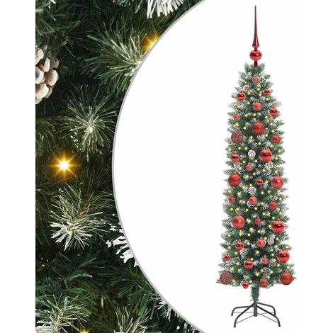 Arbre de Noël  Sapin de Noël artificiel slim avec 150 LED Vert et blanc 120 cm (1/5)