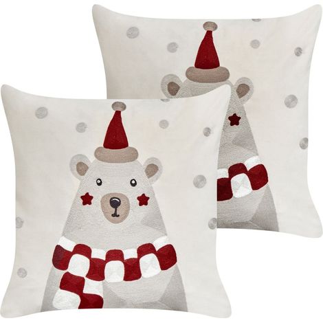 Set di 2 cuscini decorativi in tessuto vellutato Motivo natalizio 45 x 45 cm Gelatine bianche