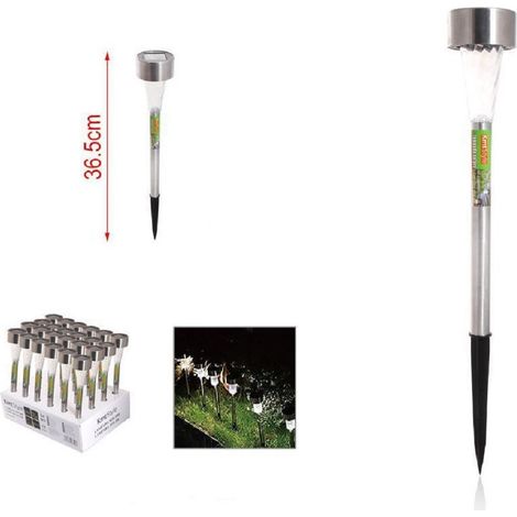 TrAdE Shop Traesio - Set 12 Pz Lampada Solare Led Decoro Giardino 36.5 Cm A Picchetto Silver 2002987 - (1/2)